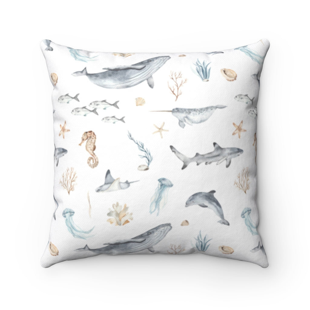 Whale Pillow Cover, Under The Sea Nursery Bedding - Deep Ocean