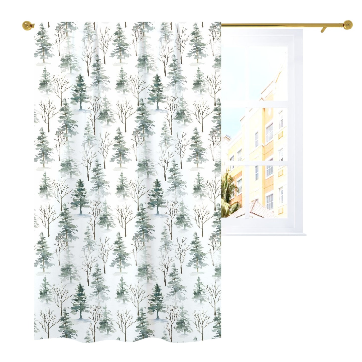 Pine Tree Curtain Single Panel, Forest Nursery Decor - Enchanted Forest