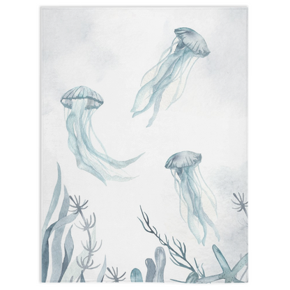 Jellyfish Minky Blankets, Under the Sea Nursery Bedding - Deep Ocean