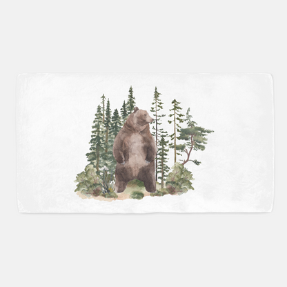 Bear Crib Sheet, Woodland Nursery Bedding - Forest Mist