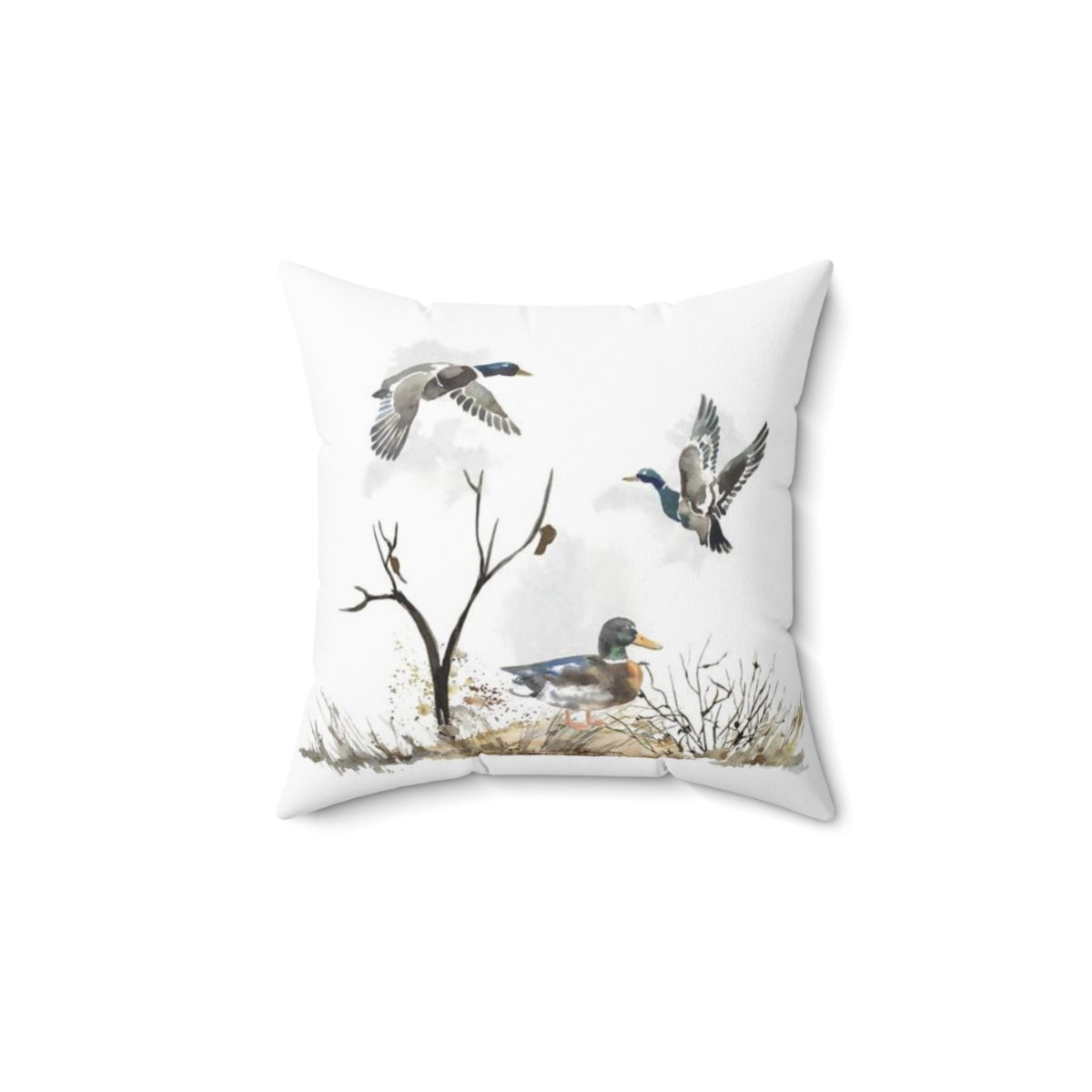 Mallard ducks pillow cover, Duck faux suede square pillow case - Hunter