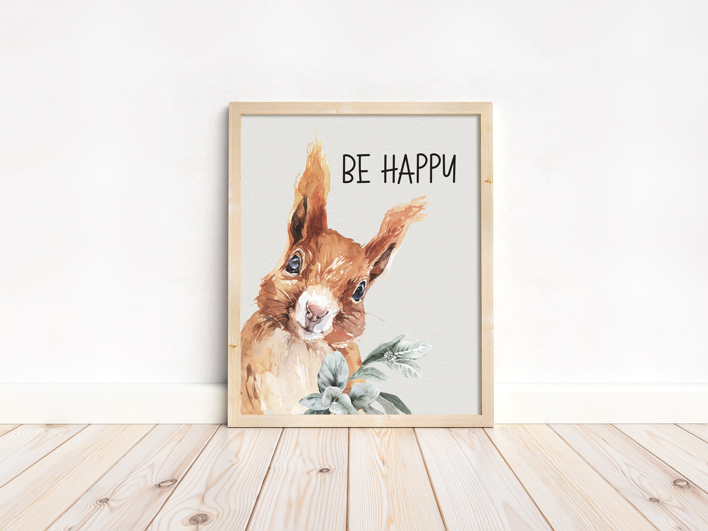 Squirrel Be Happy Printable Wall Art, Woodland Nursery Print - Wild Woodland