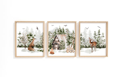 Cabin Printable Wall Art, Woodland Nursery Prints Set of 3 - Cabin Life