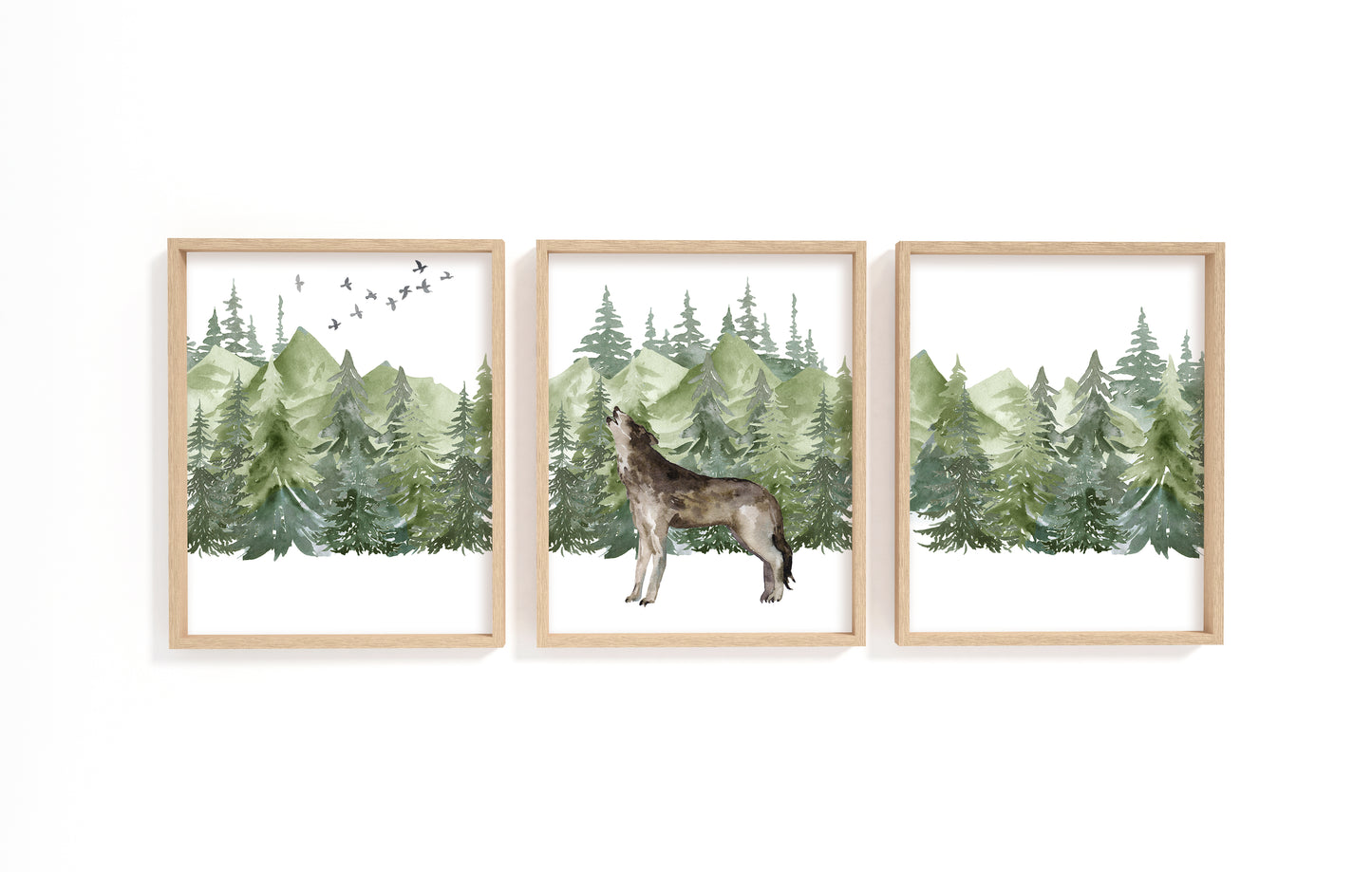 Wolf Printable Wall Art, Woodland Nursery Prints Set of 3 - Enchanted Green