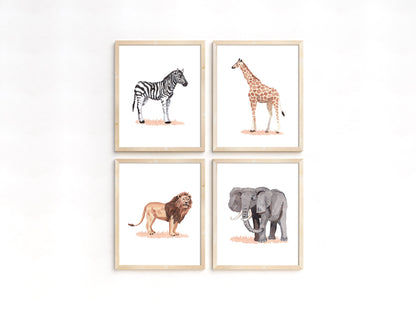 Watercolor Safari Printable Wall Art, Safari Animals Nursery Prints Set of 4 - Savanna