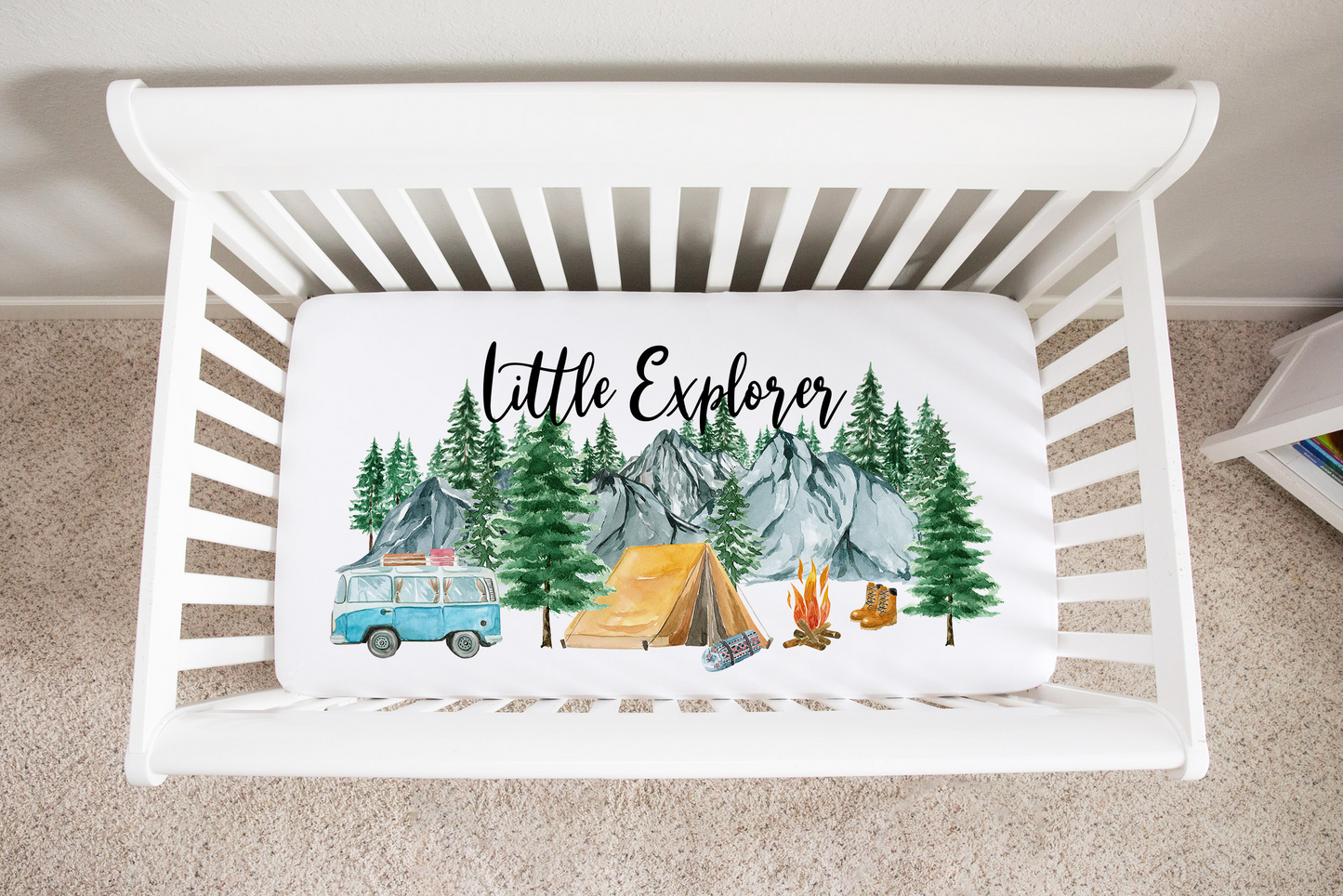 Camping Minky Crib Sheet, Woodland Nursery Bedding - Little Explorer