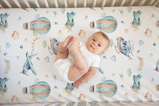 Airplane Crib Sheet, Helicopters and Airplanes Nursery Bedding - Up In The Sky