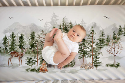 Cabin Crib Sheet, Woodland Nursery Bedding - Cabin Life