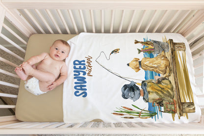 Personalized Fishing Blanket, Fishing nursery Bedding - Sweet Fisherman