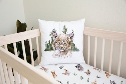 Lynx Pillow Cover Double-sided, Woodland Nursery Decor - Wild Woodland