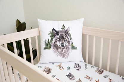 Wolf Pillow cover, Woodland Nursery Decor - Wild Woodland