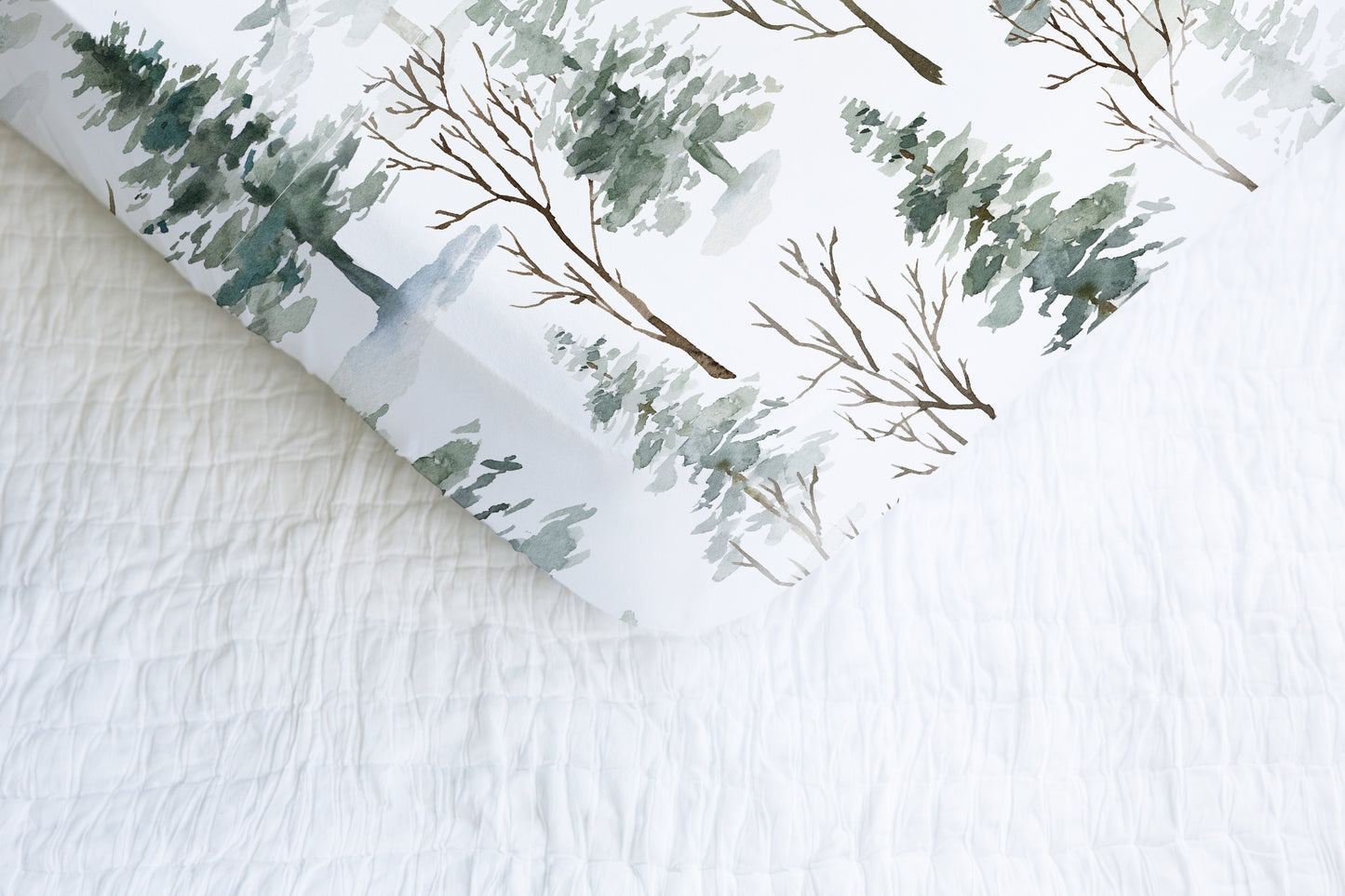Forest Crib Sheet, Pine Tree Nursery Bedding - Enchanted Forest