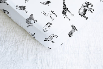 Black and White Safari Crib Sheet, Jungle Nursery Bedding - Black Africa