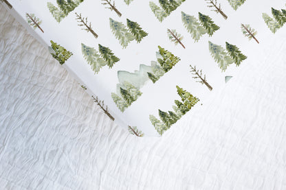 Mountains and Pine Trees Crib Sheet, Forest Nursery Bedding - Wild Green