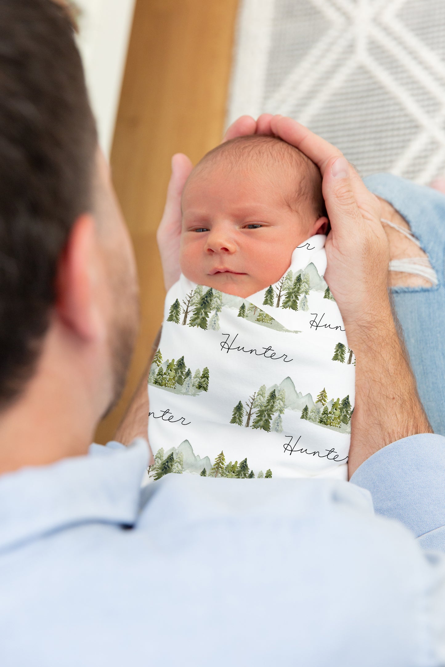 Forest Swaddle and Hat Set, Mountains Hospital Baby Boy Blanket - Wild Green