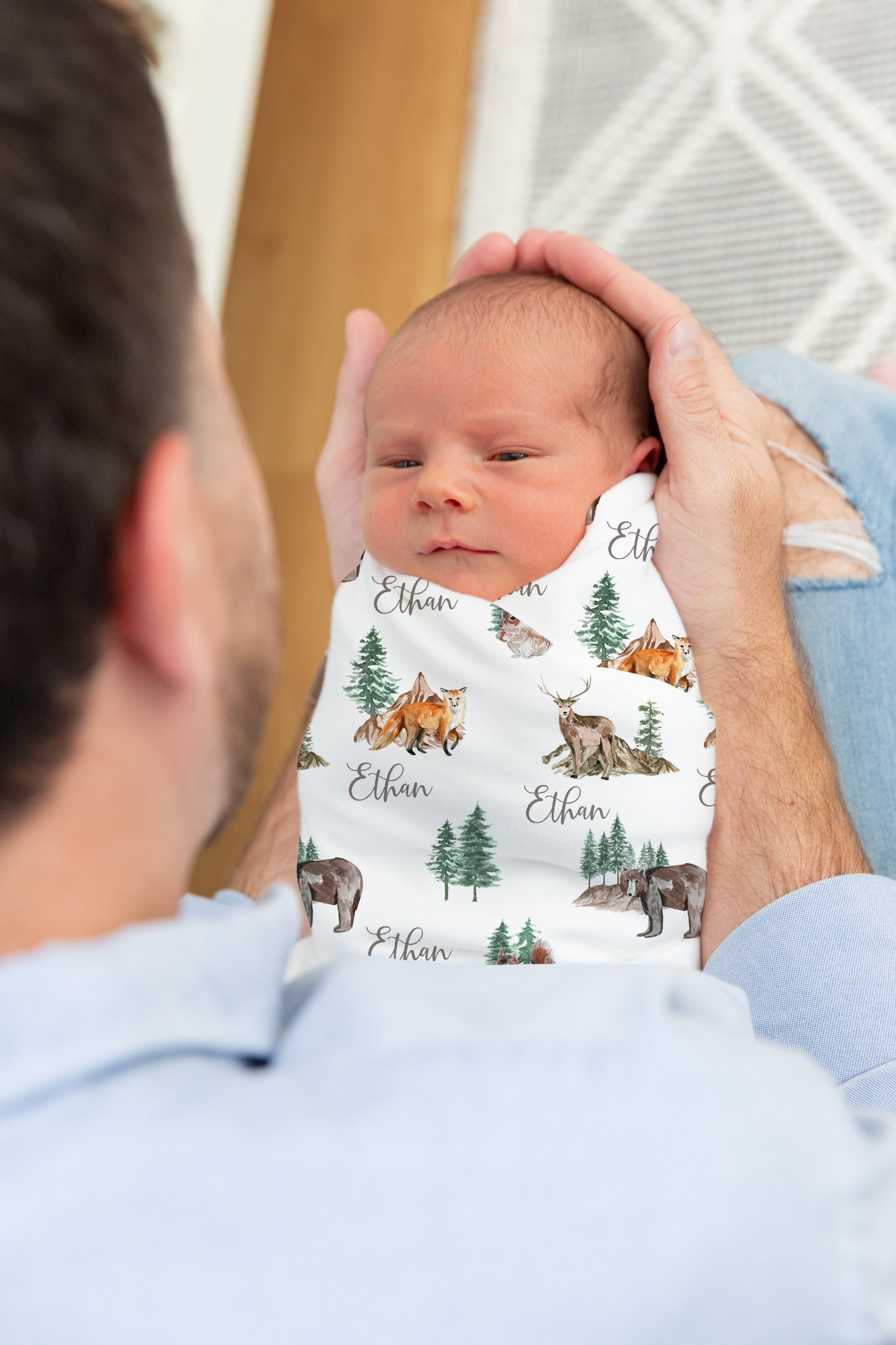 Woodland Swaddle and Hat Set Bear Hospital Baby Boy Blanket Little Explorer