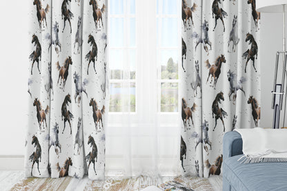Horses Curtain, Single Panel, Wild west nursery decor - Wild Spirit