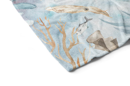 Dolphins Minky Blankets, Under the Sea Nursery Bedding - Deep Ocean