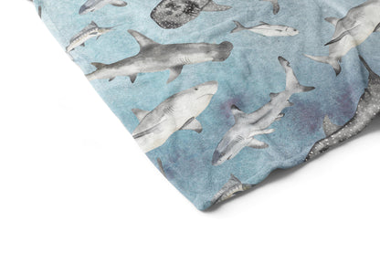 Sharks Minky Blanket, Under The Sea Bedding - Deep Ocean