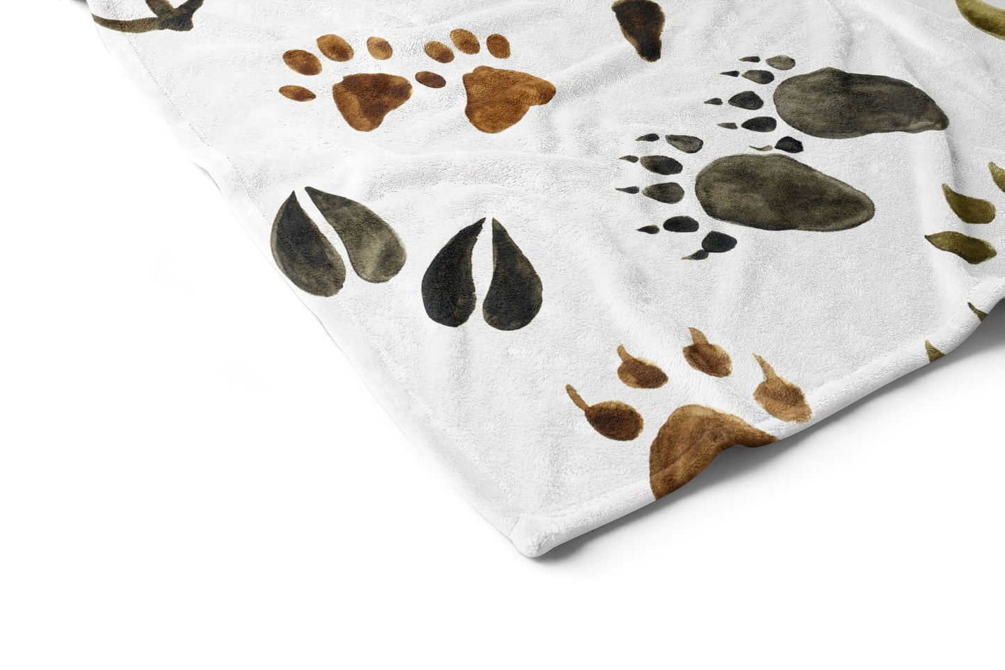 Animal tracks baby blanket, Woodland nursery bedding - Footprints in the forest