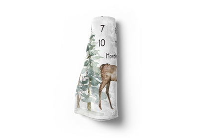 Deer Personalized Milestone Blanket, Woodland Baby Monthly Growth Tracker - Enchanted Forest