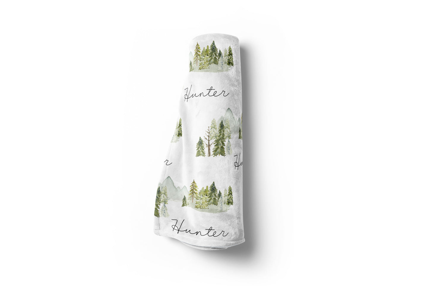 Pine Tree and Mountains Minky Blanket, Forest Nursery Bedding - Wild Green