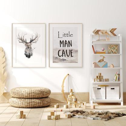 Little Man Cave Printable Wall Art, Woodland Nursery Prints Set of 2 - Enchanted Forest