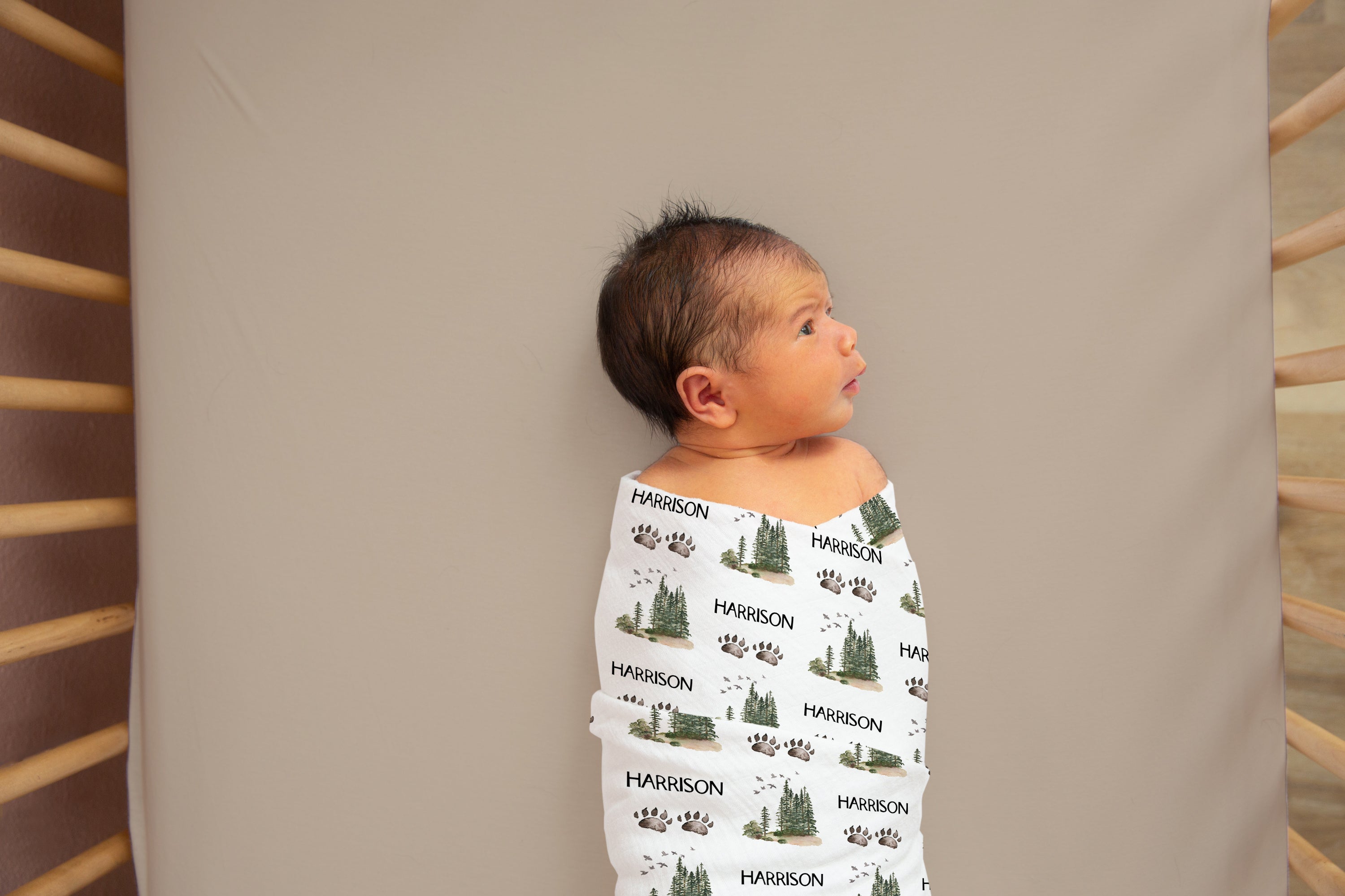 Bear Tracks Swaddle and Hat Set Forest Hospital Baby Boy Blanket