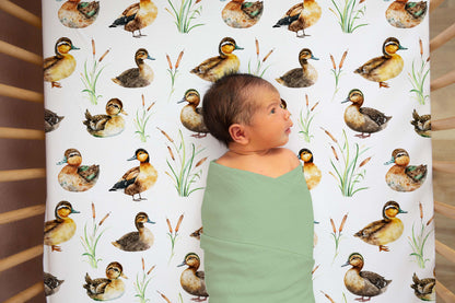 Mallard Ducks Crib Sheet, Ducks Hunting Nursery Bedding - Little Ducklings