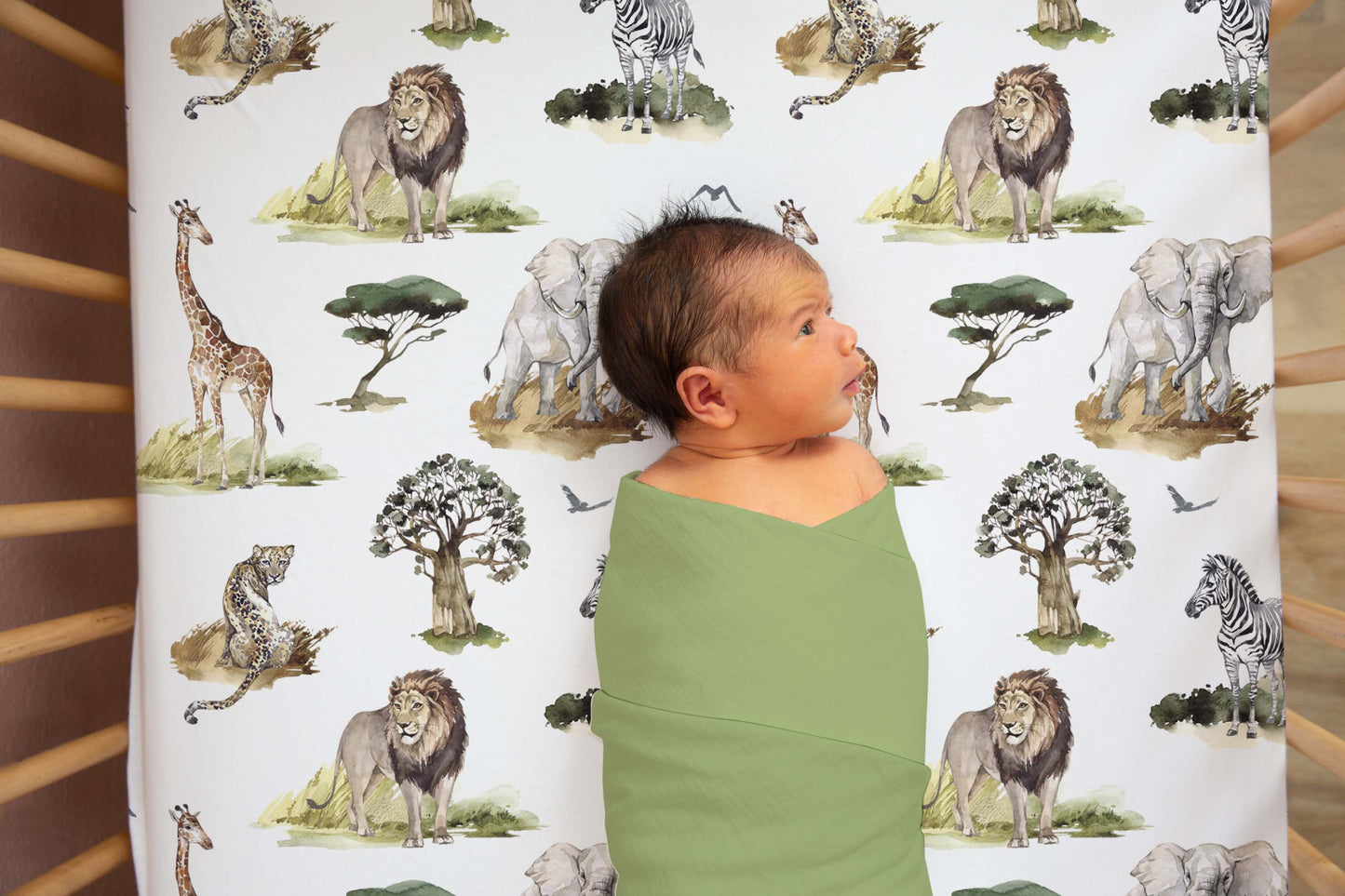 Safari Crib Sheet, Jungle Nursery Bedding - Africa Encounter