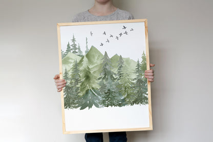 Wolf Printable Wall Art, Woodland Nursery Prints Set of 3 - Enchanted Green