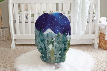 Dark Blue Sky forest Car Seat Cover | Woodland Nursing Cover - Majestic Forest