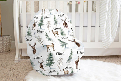 Deer Personalized Car Seat Cover, Woodland Nursing Cover - Enchanted Forest