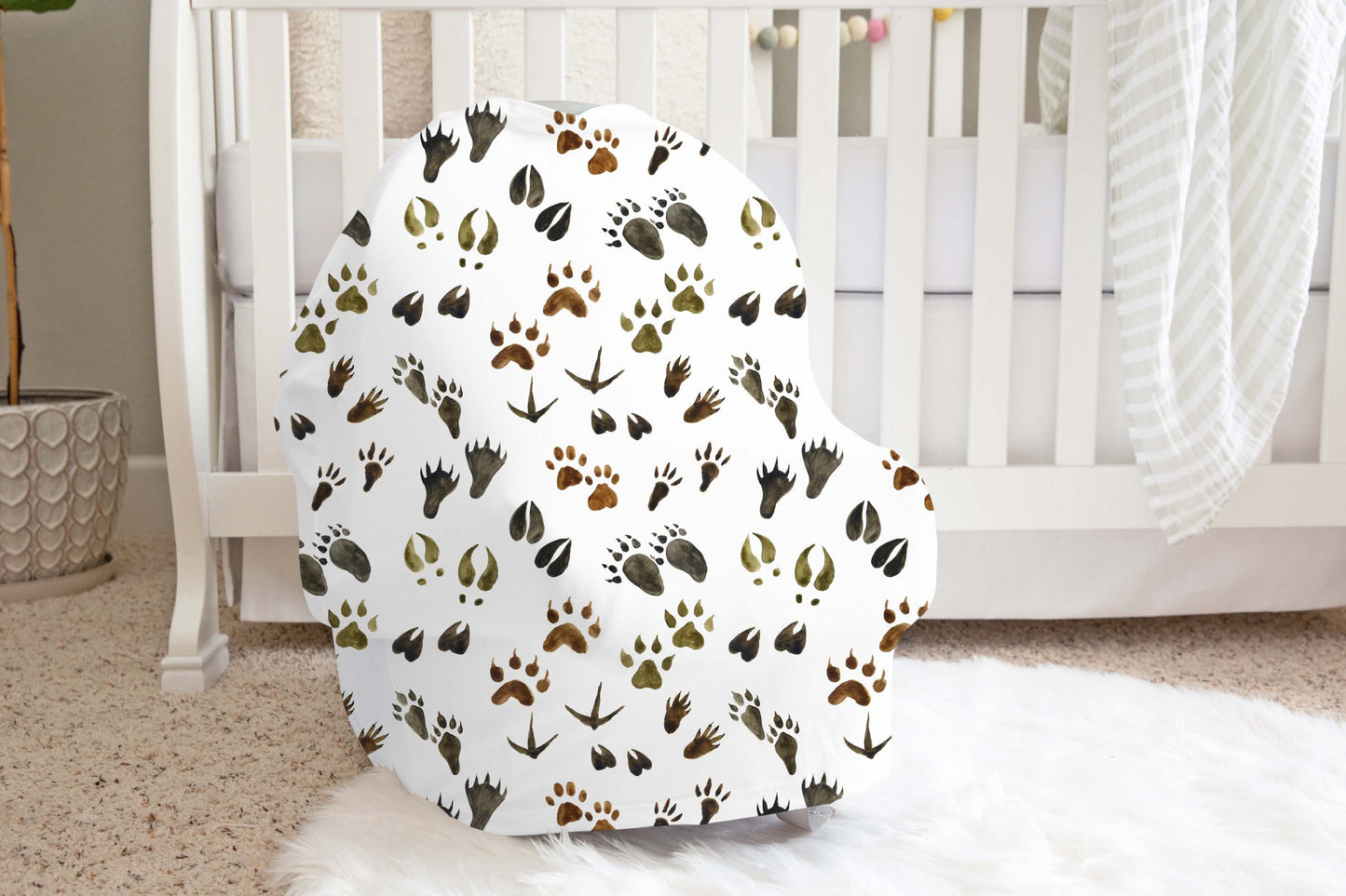 Animal tracks Car Seat Cover, Woodland Nursing cover up - Footprints in the forest