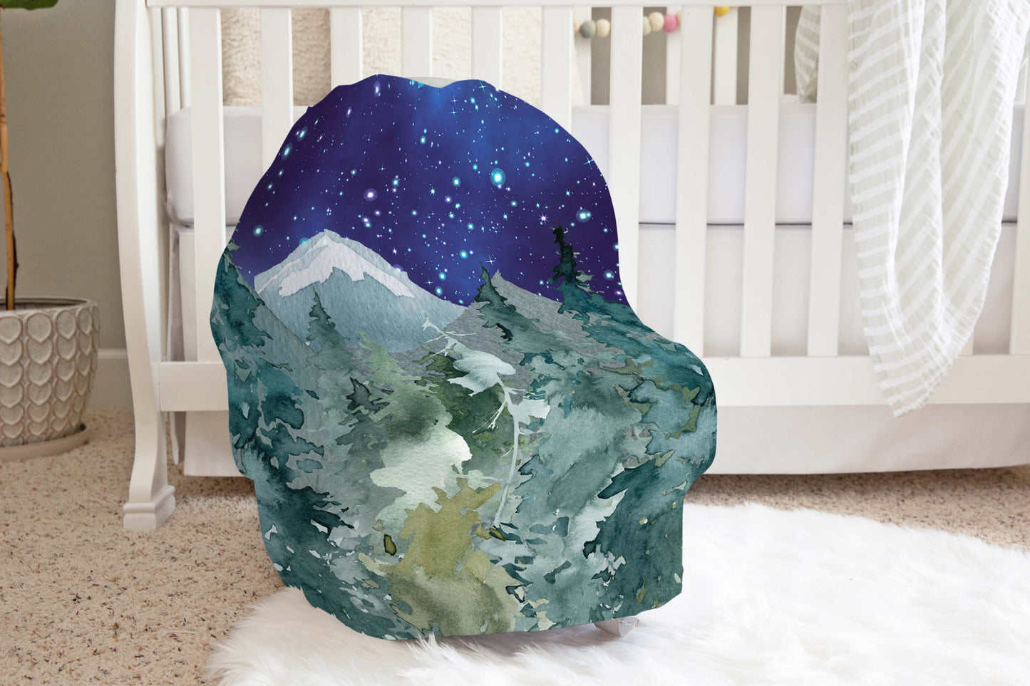 Dark Blue Sky forest Car Seat Cover | Woodland Nursing Cover - Majestic Forest