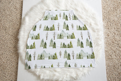 Mountains and Forest Car Seat Cover, Woodland Nursing Cover - Wild Green