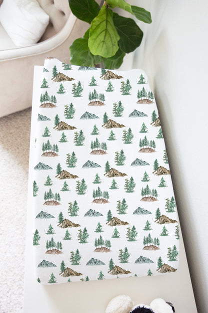 Mountains and Pine Trees Changing Pad Cover, Forest Nursery Decor - Little Explorer
