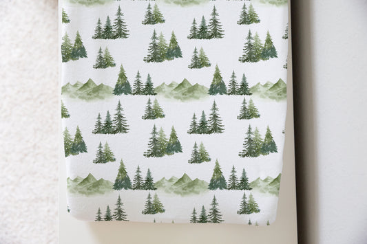 Forest Changing Pad Cover, Mountains Nursery Decor - Enchanted Green