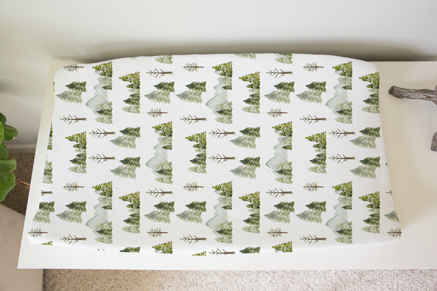 Pine Trees and Mountains Changing Pad Cover, Forest Nursery Decor- Wild Green