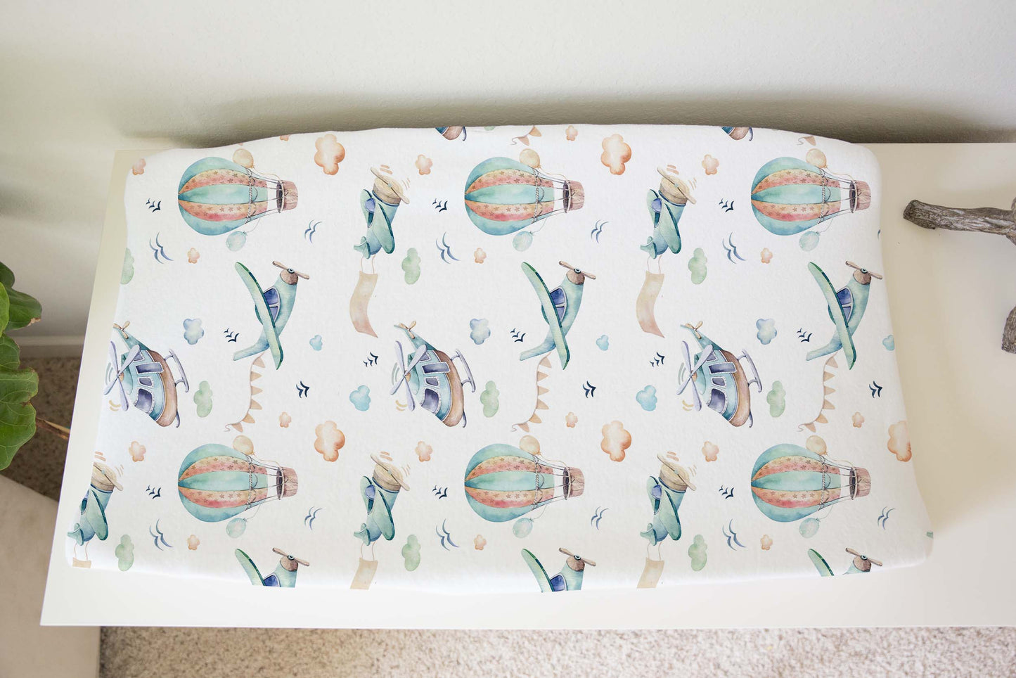 Airplane Changing Pad Cover | Helicopter Nursery Decor - Up in the Sky