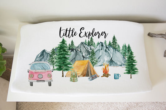Camping Pink Caravan Changing Pad Cover, Camper Nursery - Little Explorer