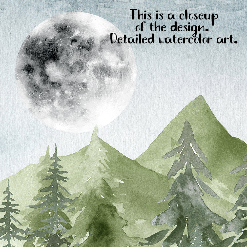 Moon and Wolf Printable Wall Art, Woodland Nursery Prints Set of 3 - Enchanted Green