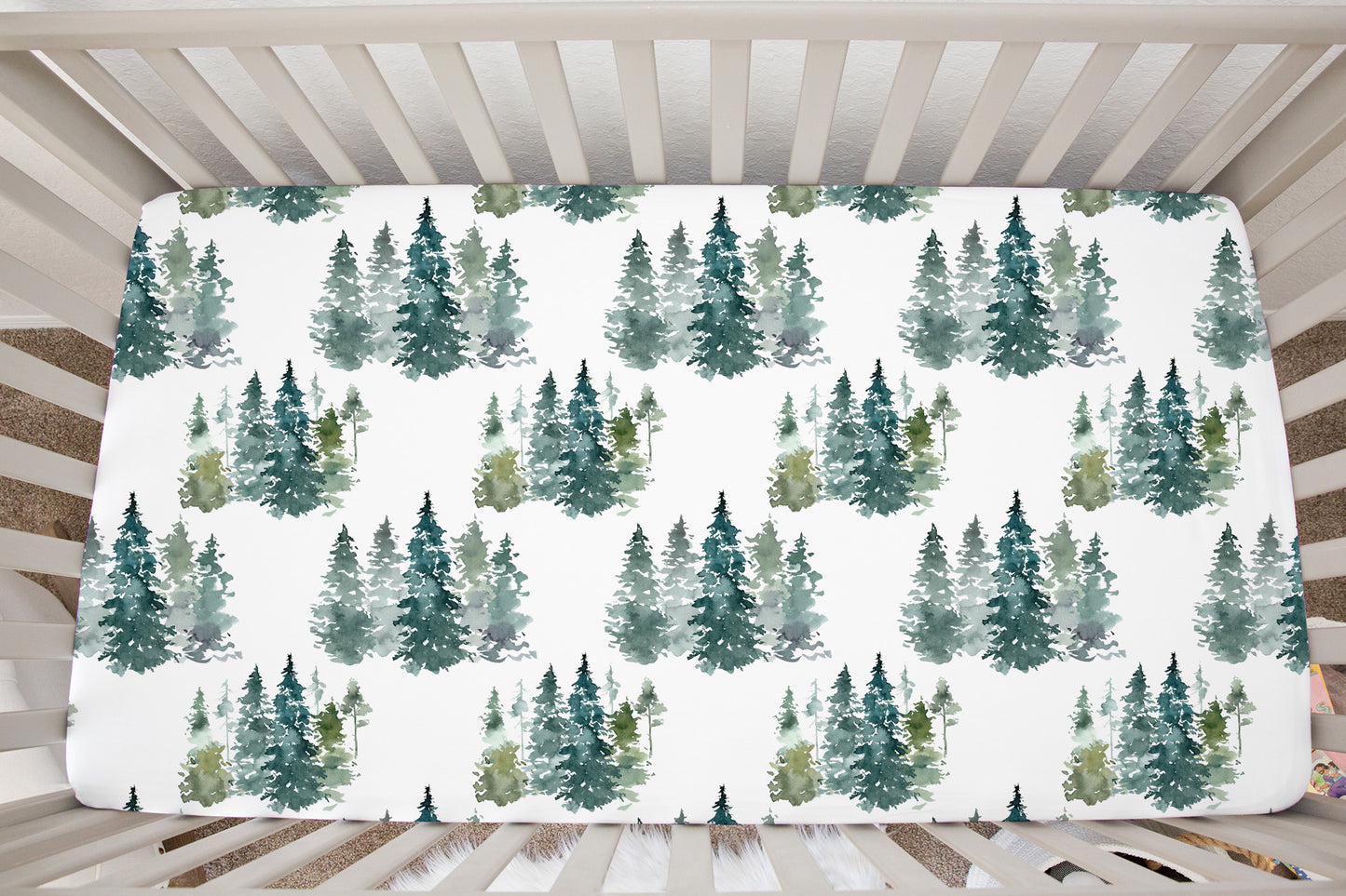 Pine Tress Crib Sheet, Forest Nursery Bedding - Majestic Forest