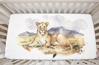 Lion Minky Crib Sheet, Safari Nursery Bedding - Africa Encounter