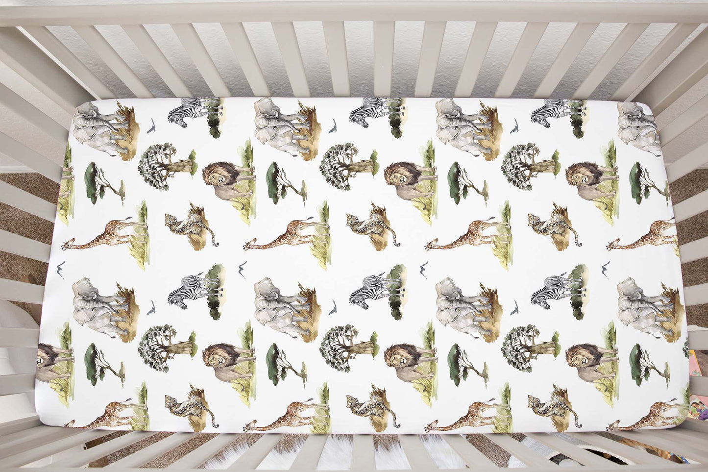 Safari Crib Sheet, Jungle Nursery Bedding - Africa Encounter