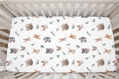 Woodland Animals Crib Sheet, Forest Nursery Bedding - Wild Woodland