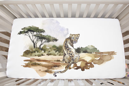 Leopard Minky Crib Sheet, Safari Nursery Bedding - Africa Encounter