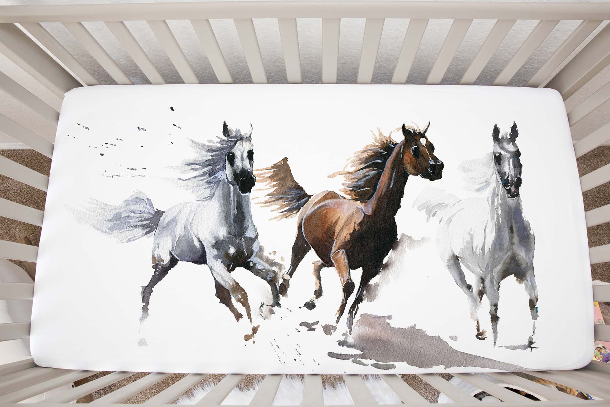 Horses Crib Sheet Equestrian Nursery Bedding Wild Spirit Little Man Cave