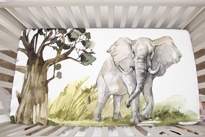 Elephant Minky Crib Sheet, Safari Nursery Bedding - Africa Encounter