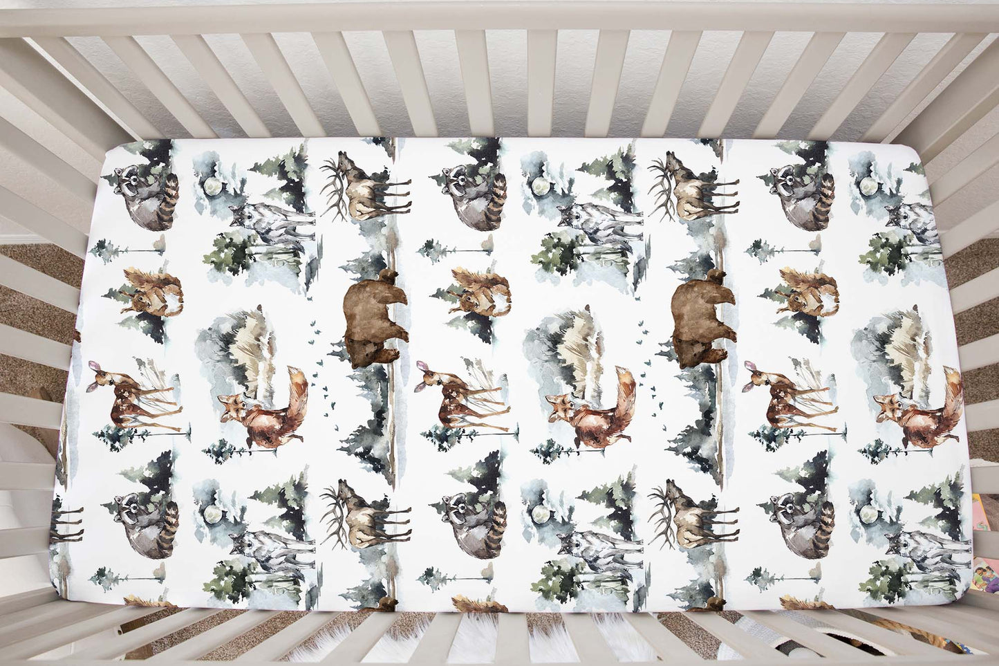 Woodland animals Crib Sheet, Forest Nursery Bedding - Wild Nature